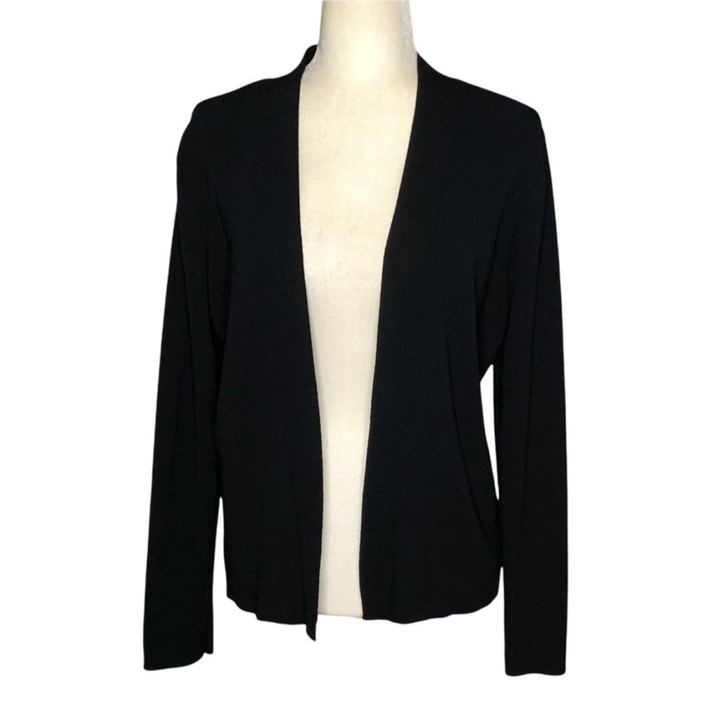 Scott Taylor Open Front Cardigan Black Ribbed Knit Women's Size Large